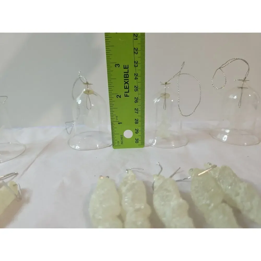 Vintage Christmas Ornaments Frosty Sparkly Icicles & 4 Glass Bells Star Angel